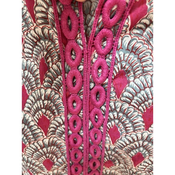 NWT Liza Byrd Geo Print Pink Embroidery Tunic Dress Cover Up Womens Sz L - Picture 4 of 6